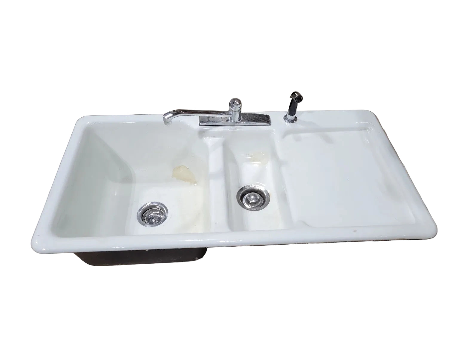 Vintage Cast Iron Double-Basin Utility Sink with Delta Faucet