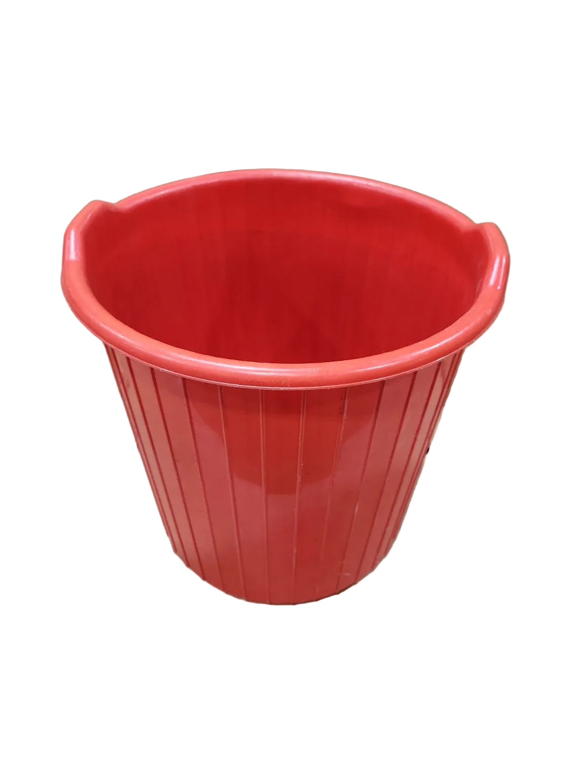 Vintage Red Ribbed Plastic Wastebasket / Utility Bin