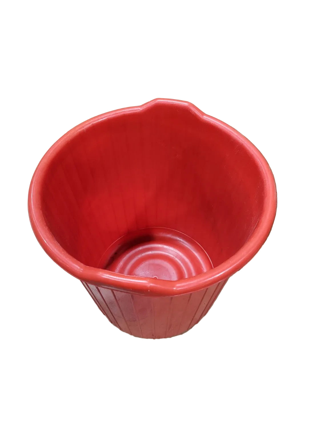 Vintage Red Ribbed Plastic Wastebasket / Utility Bin