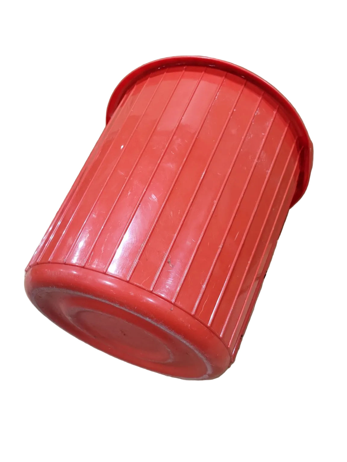 Vintage Red Ribbed Plastic Wastebasket / Utility Bin