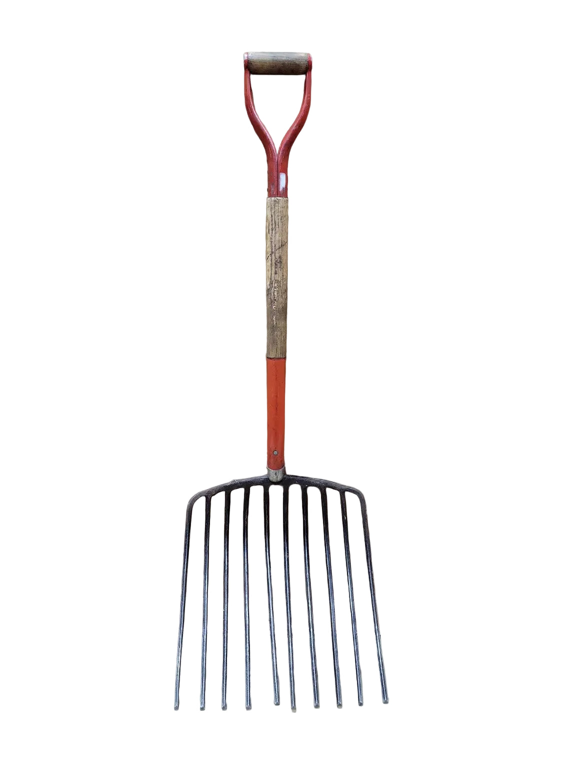 Vintage Red-Handled Hay Pitch Fork with D-Grip