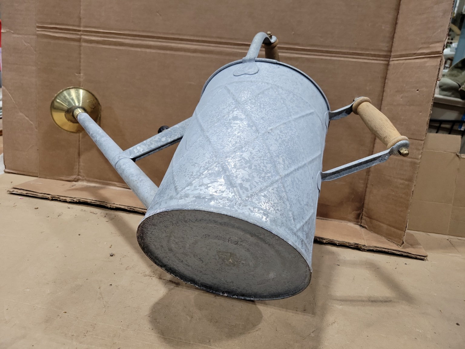 Vintage Haws Galvanized Watering Can with Brass Rose