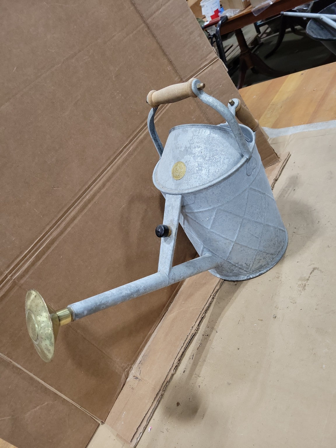 Vintage Haws Galvanized Watering Can with Brass Rose