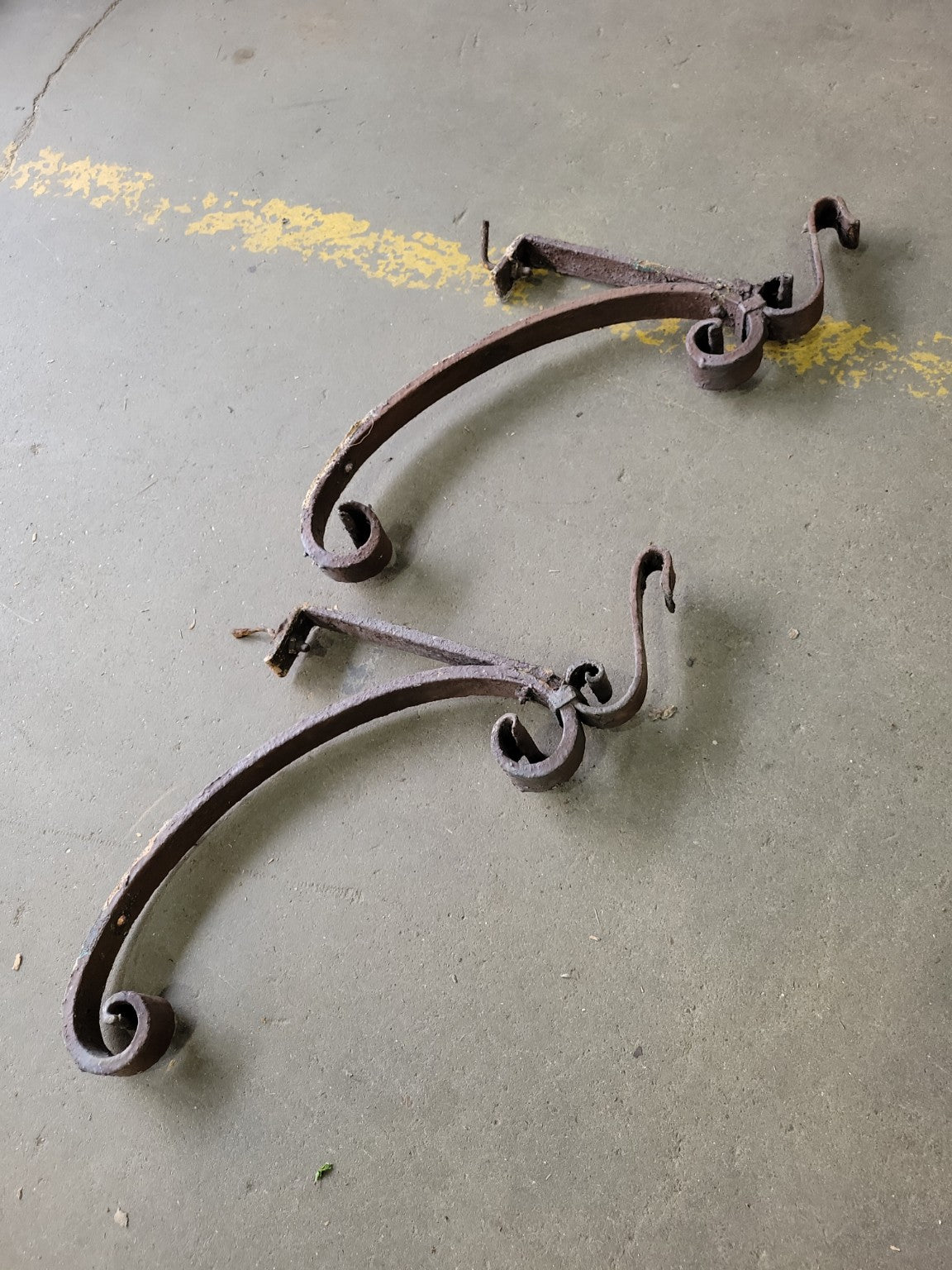 Pair of Rustic Wrought Iron Scroll Brackets