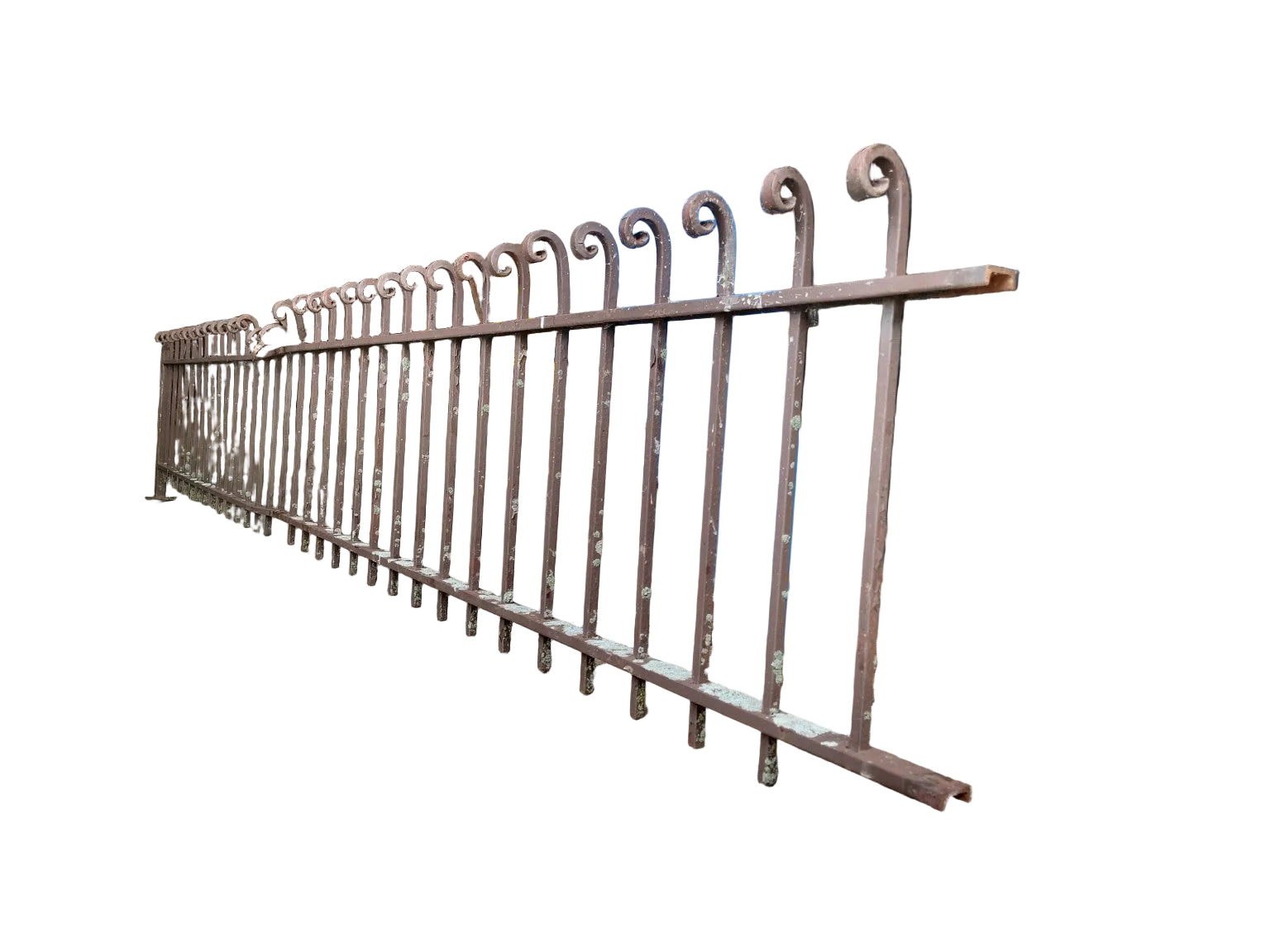 Antique Wrought Iron Garden Fence Panel with Scrollwork