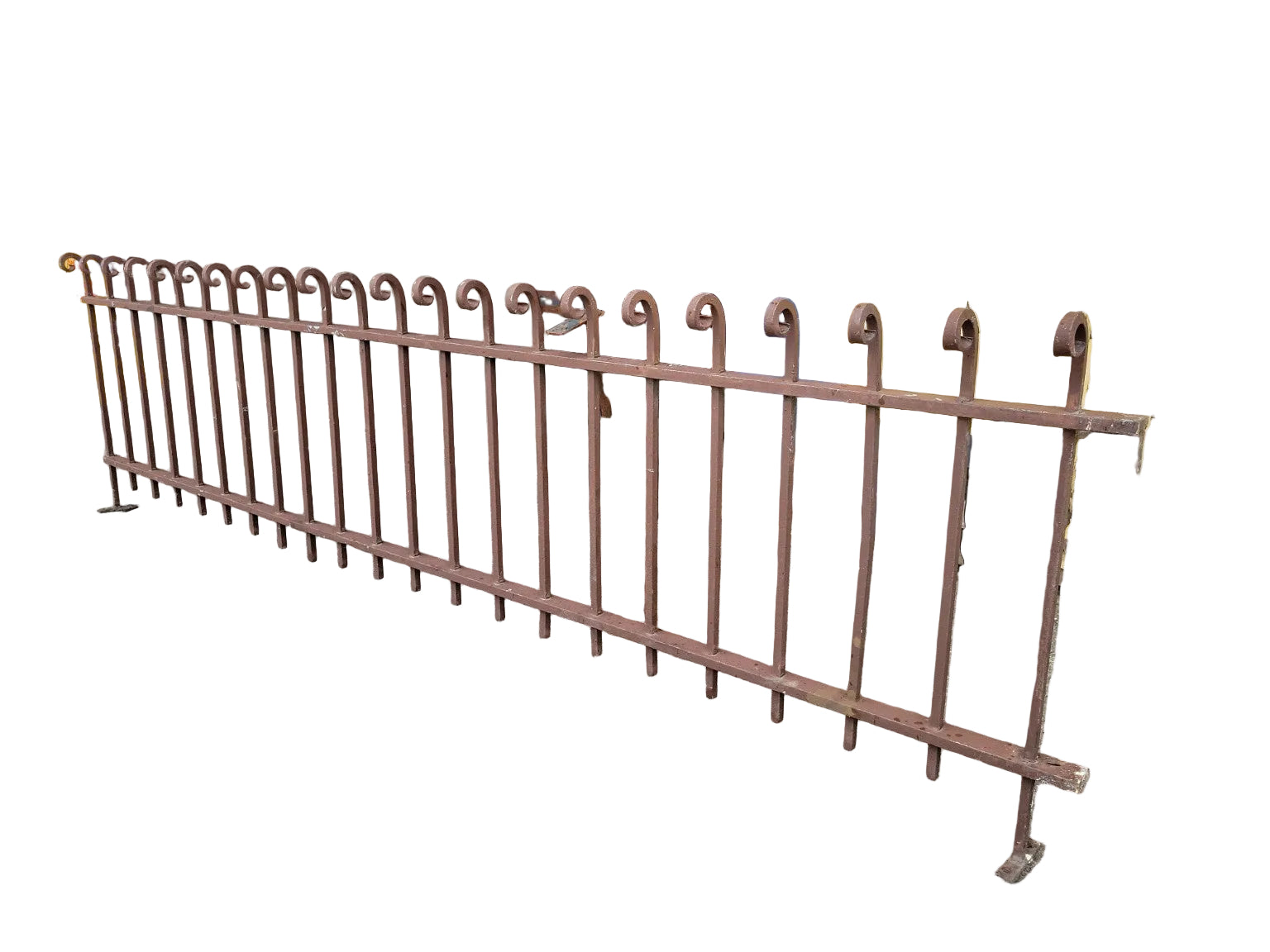 Antique Wrought Iron Garden Fence Panel with Scrollwork.