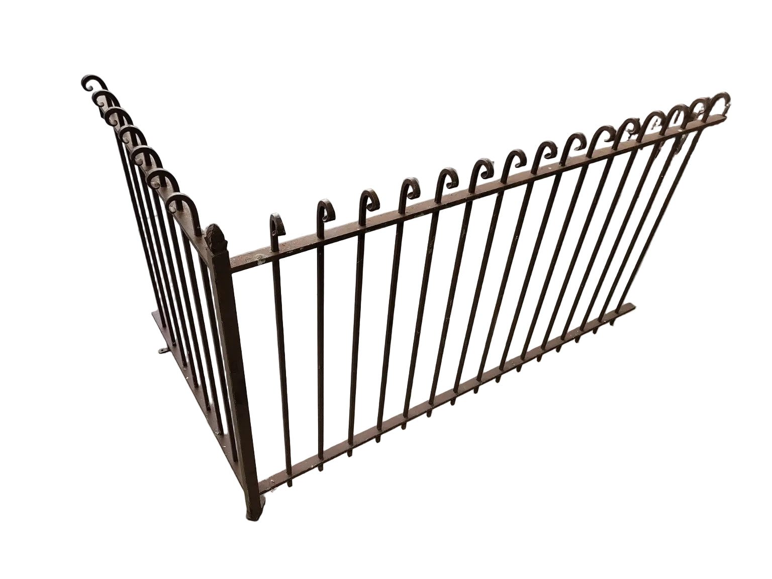 Antique Wrought Iron Corner Fence Section with Scrollwork