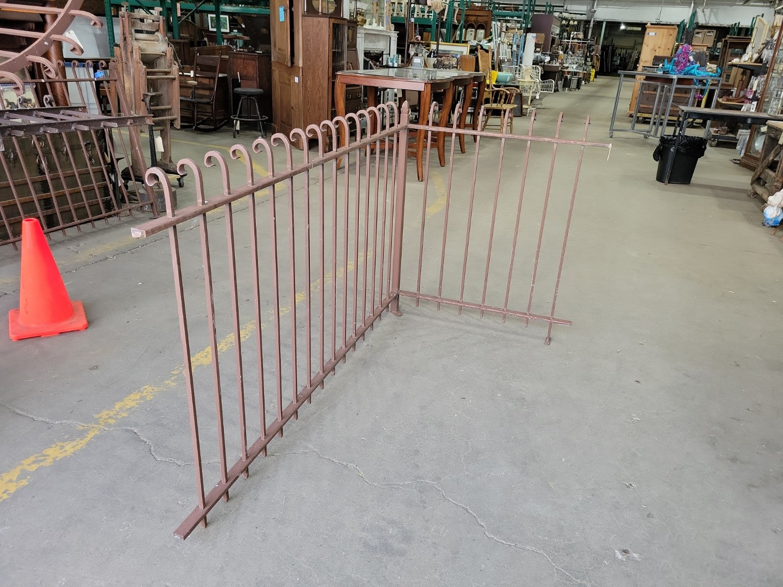 Antique Wrought Iron Corner Fence Section with Scrollwork