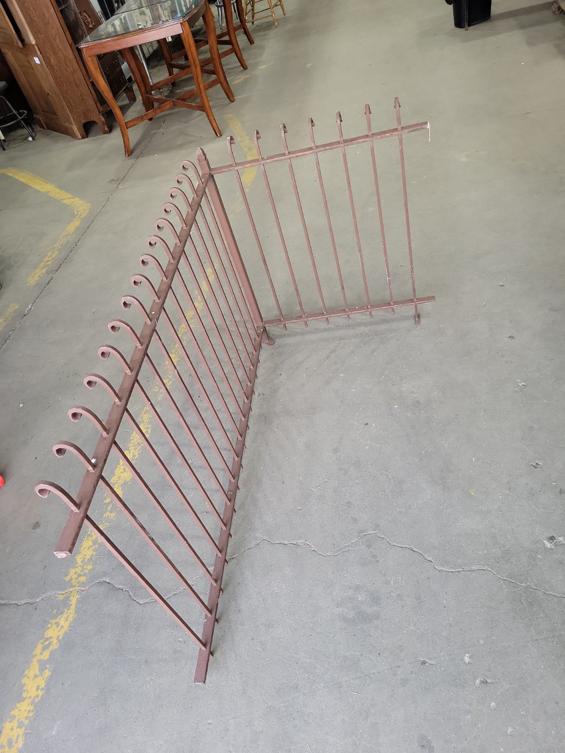 Antique Wrought Iron Corner Fence Section with Scrollwork