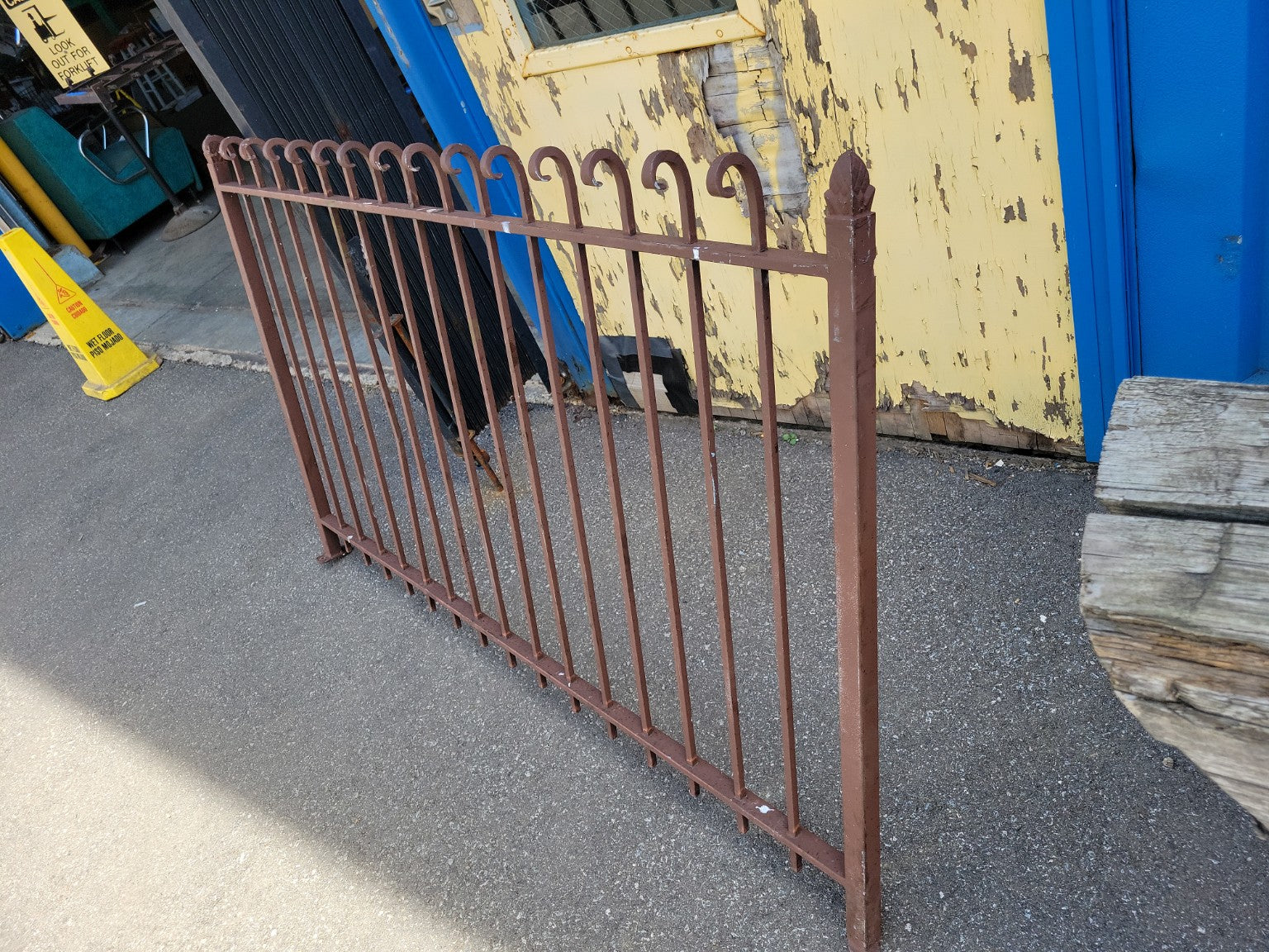 Antique Wrought Iron Garden Fence Panel with Scrollwork Finials