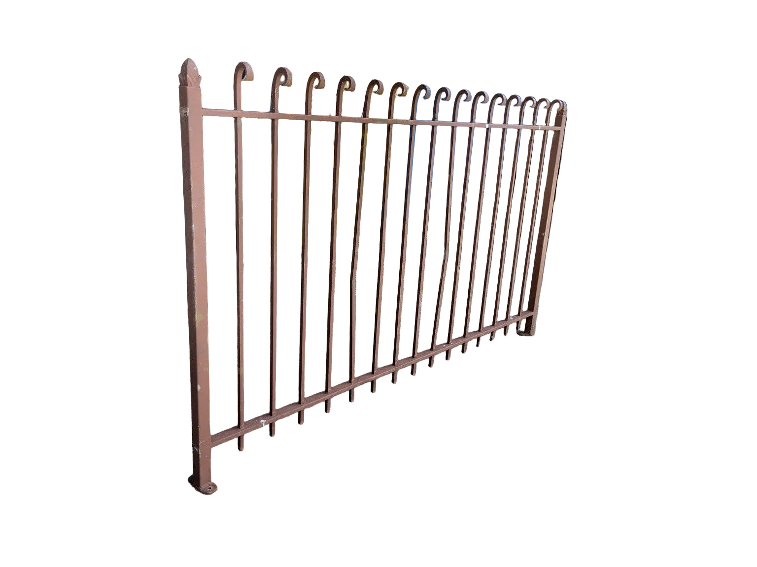 Antique Wrought Iron Garden Fence Panel with Scrollwork Finials