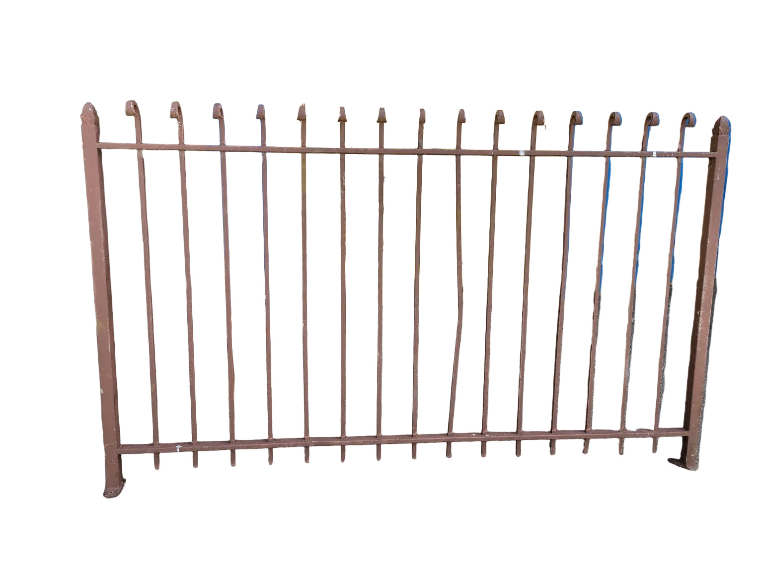 Antique Wrought Iron Garden Fence Panel with Scrollwork Finials