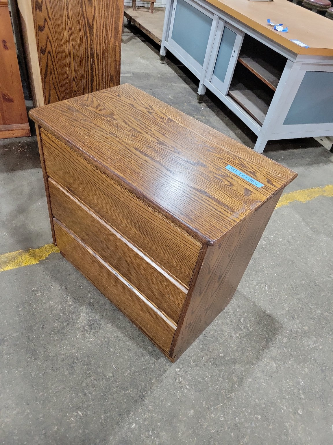 Vintage Oak Three-Drawer Dresser Chest