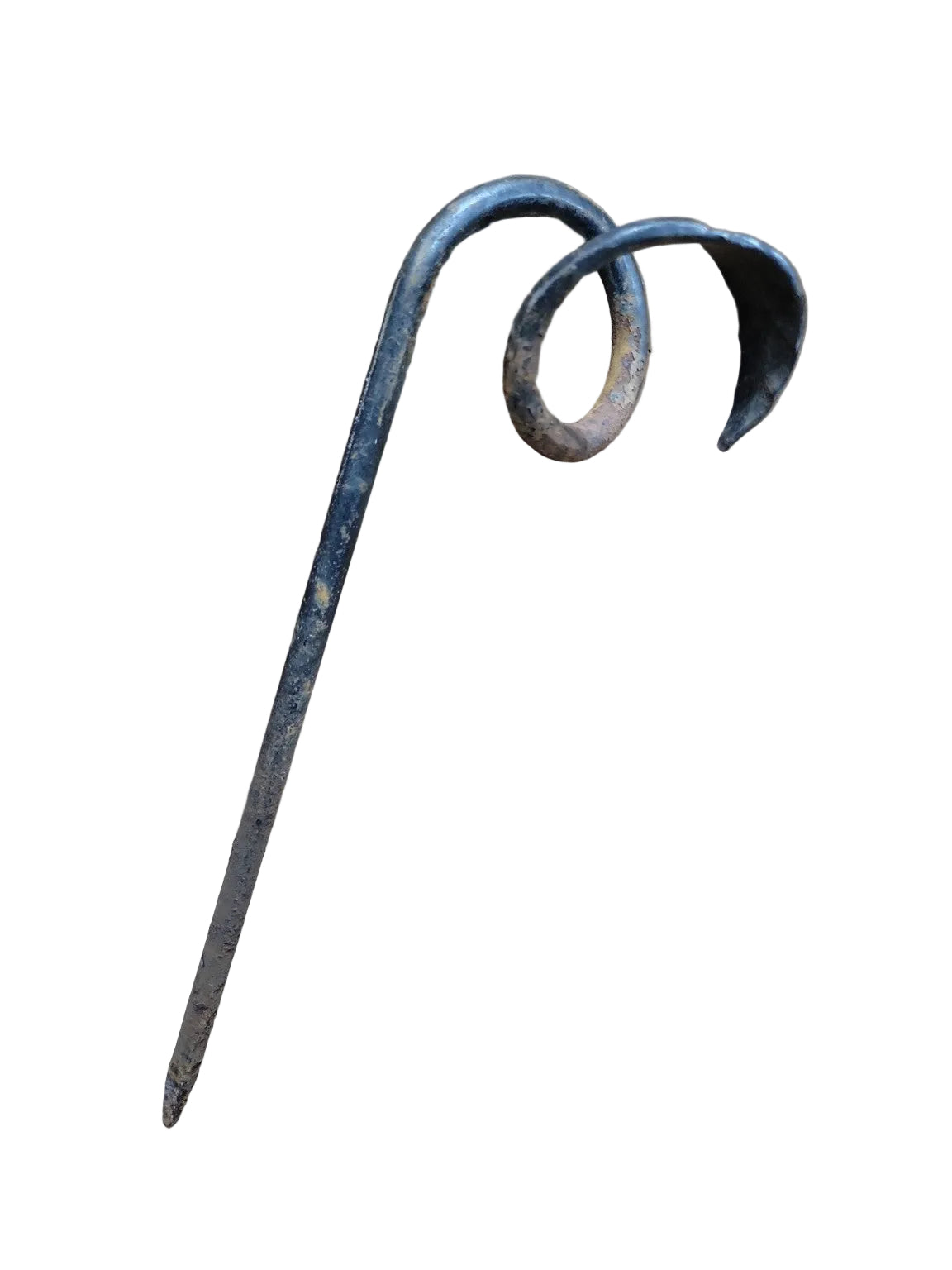 Hand-Forged Iron Garden Stake with Decorative Leaf Scroll