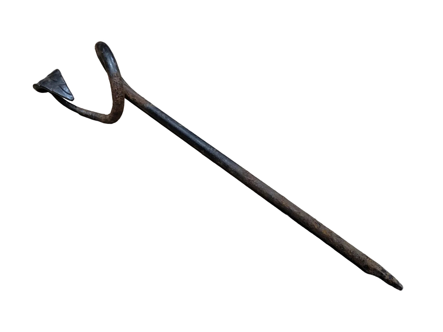 Hand-Forged Iron Garden Stake with Decorative Leaf Scroll