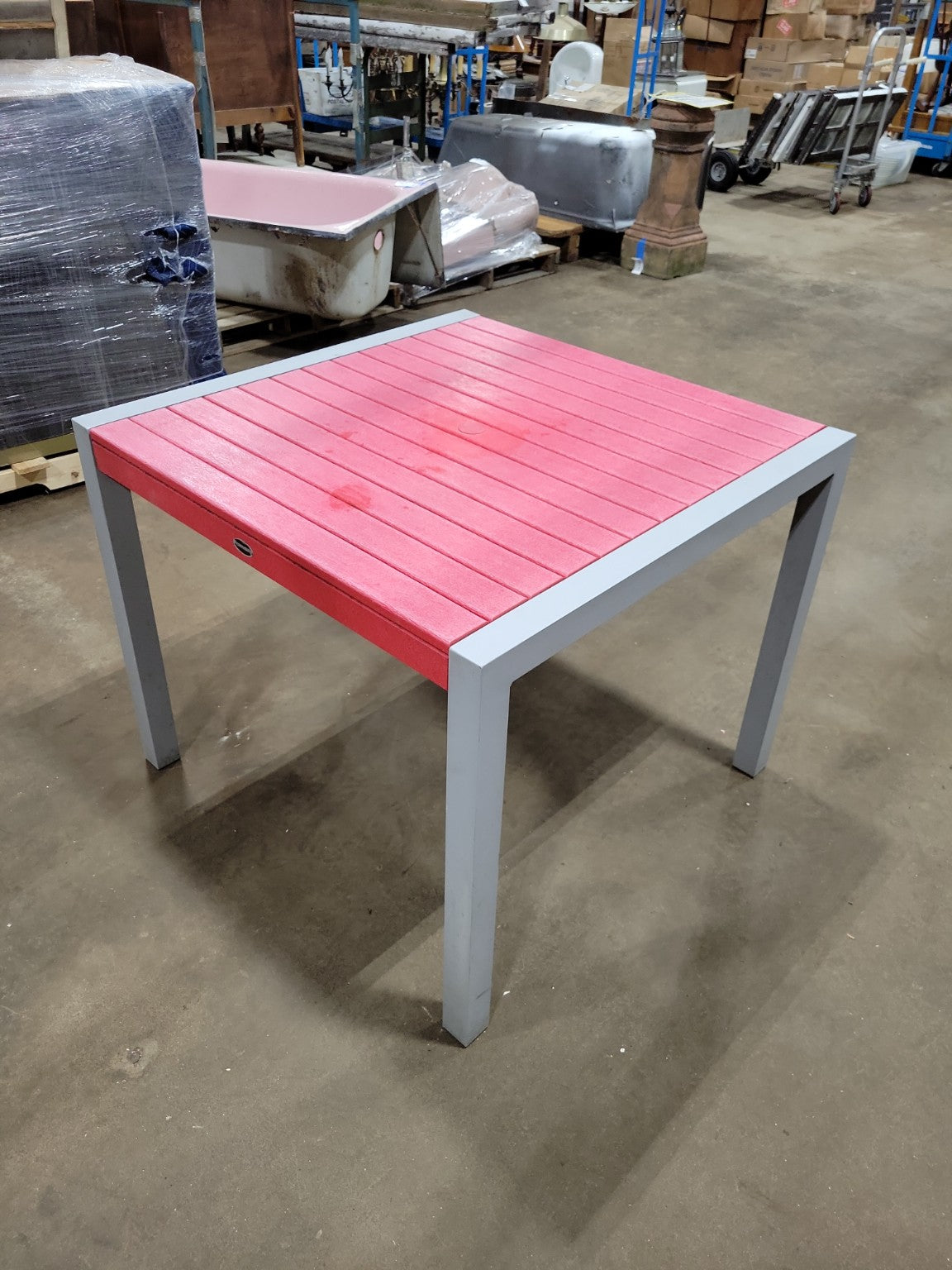 Polywood Outdoor Dining Set – Red & Gray Table with 4 Matching Chairs