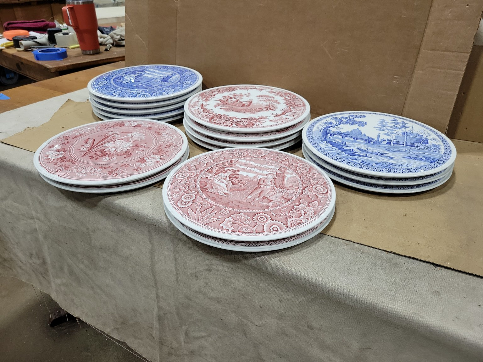 Vintage Spode Blue Room Collection Porcelain Trivet Set (16 Pieces)