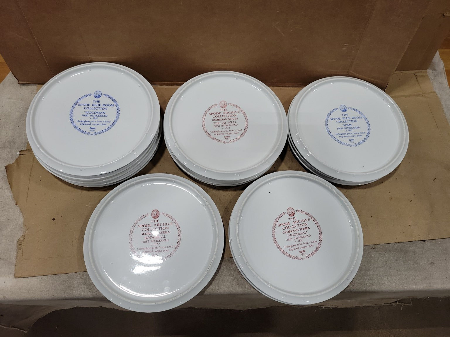 Vintage Spode Blue Room Collection Porcelain Trivet Set (16 Pieces)