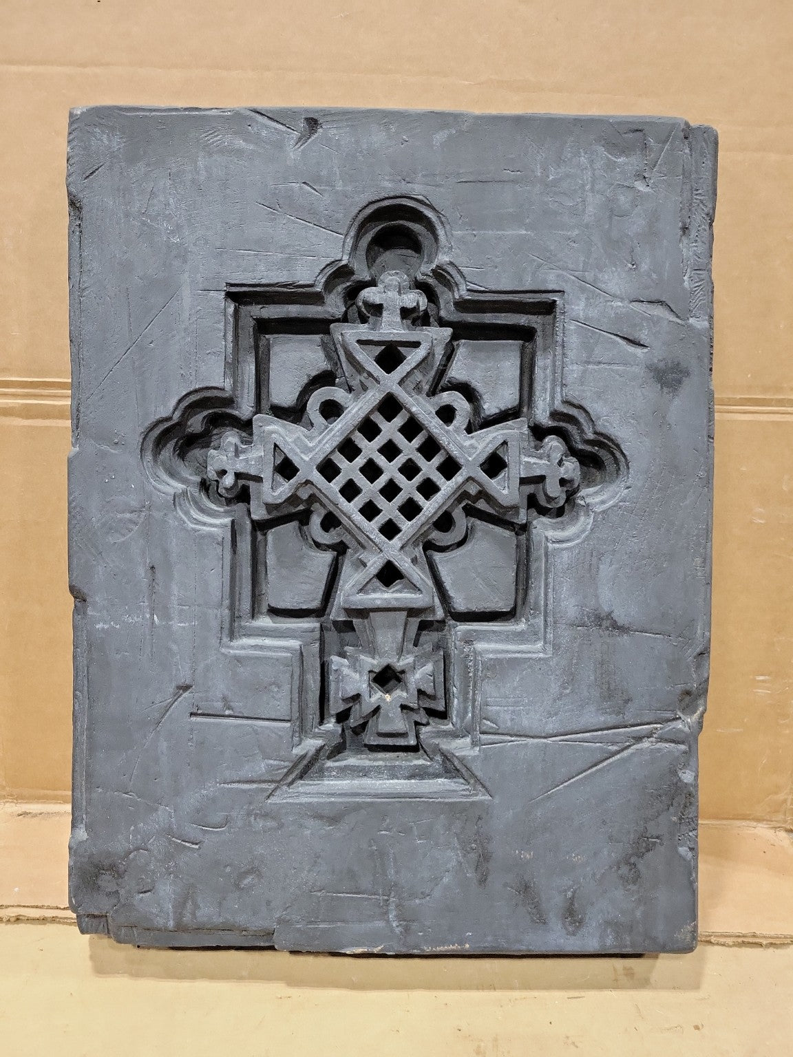 Gothic Cross Architectural Wall Plaque – Faux Stone Relief Panel
