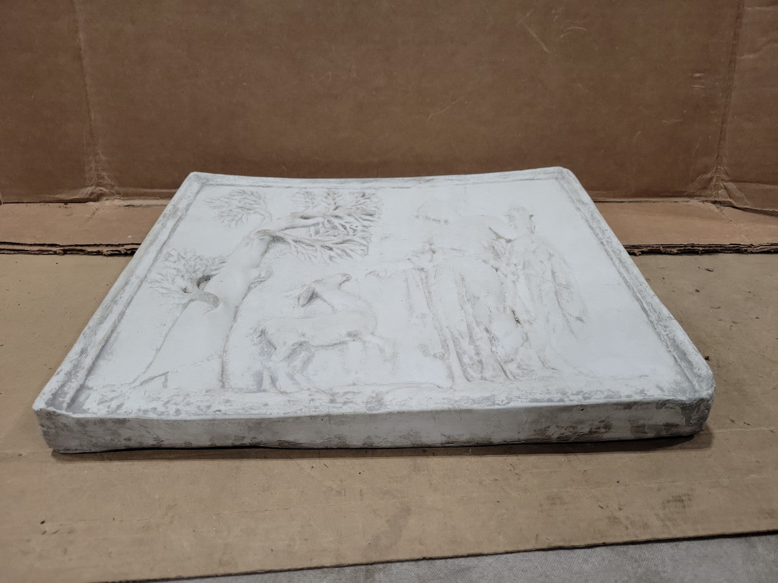 Neoclassical Goddess & Deer Relief Wall Plaque – Faux Stone Garden Panel