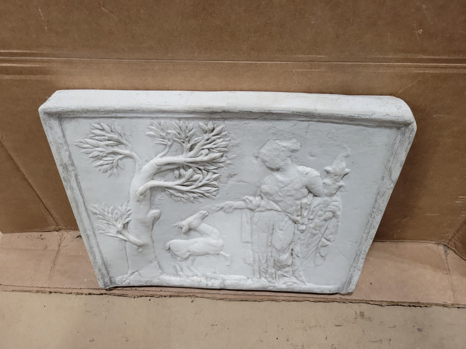 Neoclassical Goddess & Deer Relief Wall Plaque – Faux Stone Garden Panel