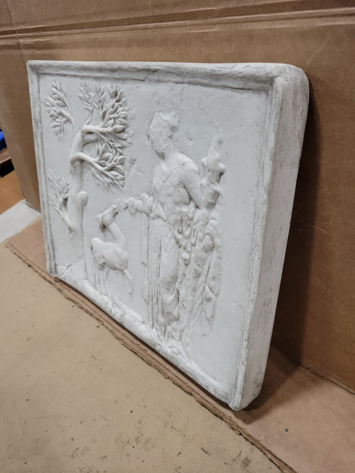 Neoclassical Goddess & Deer Relief Wall Plaque – Faux Stone Garden Panel