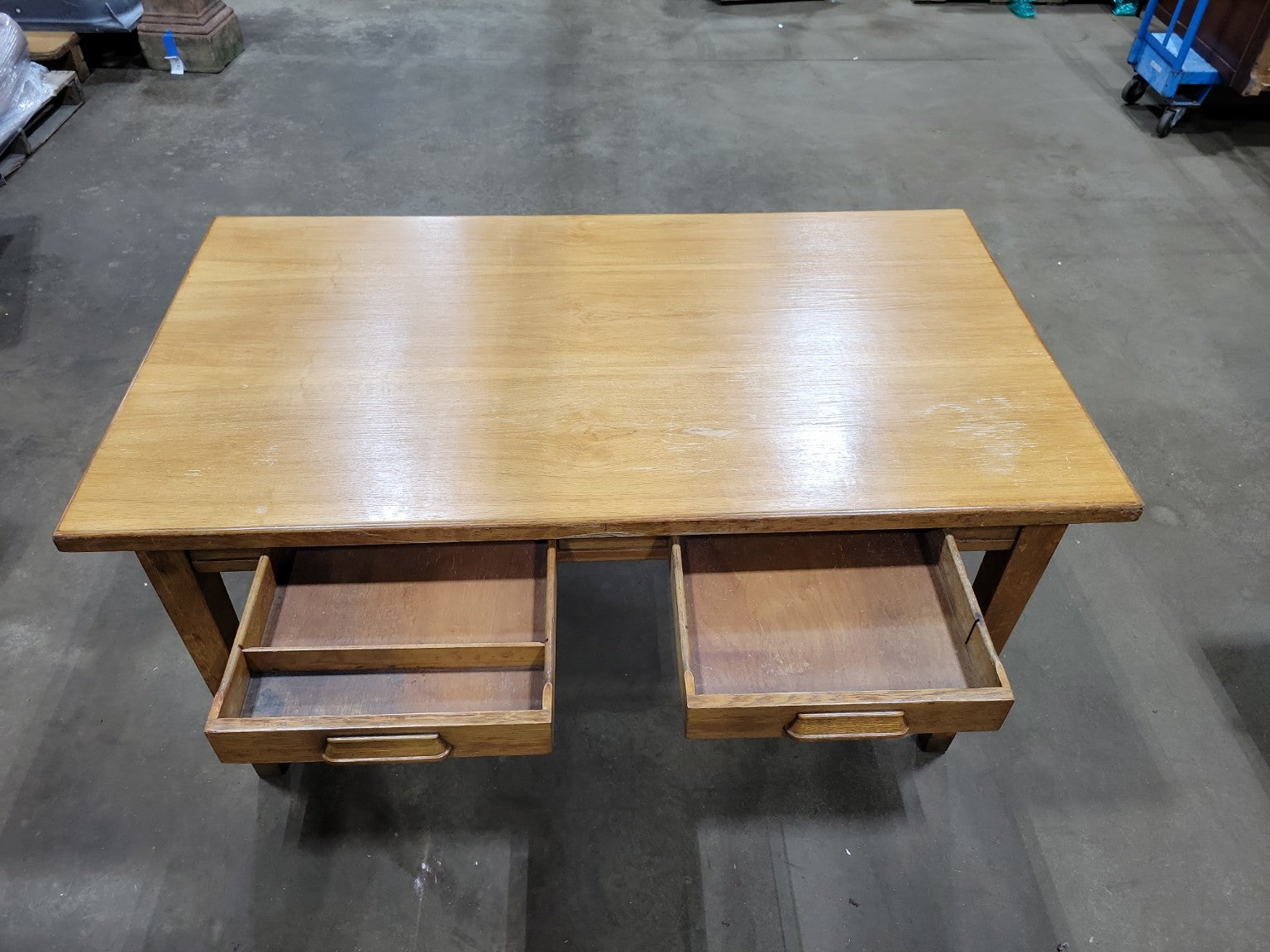 Antique Oak Hoosier Work Table with Dual Utility Drawers