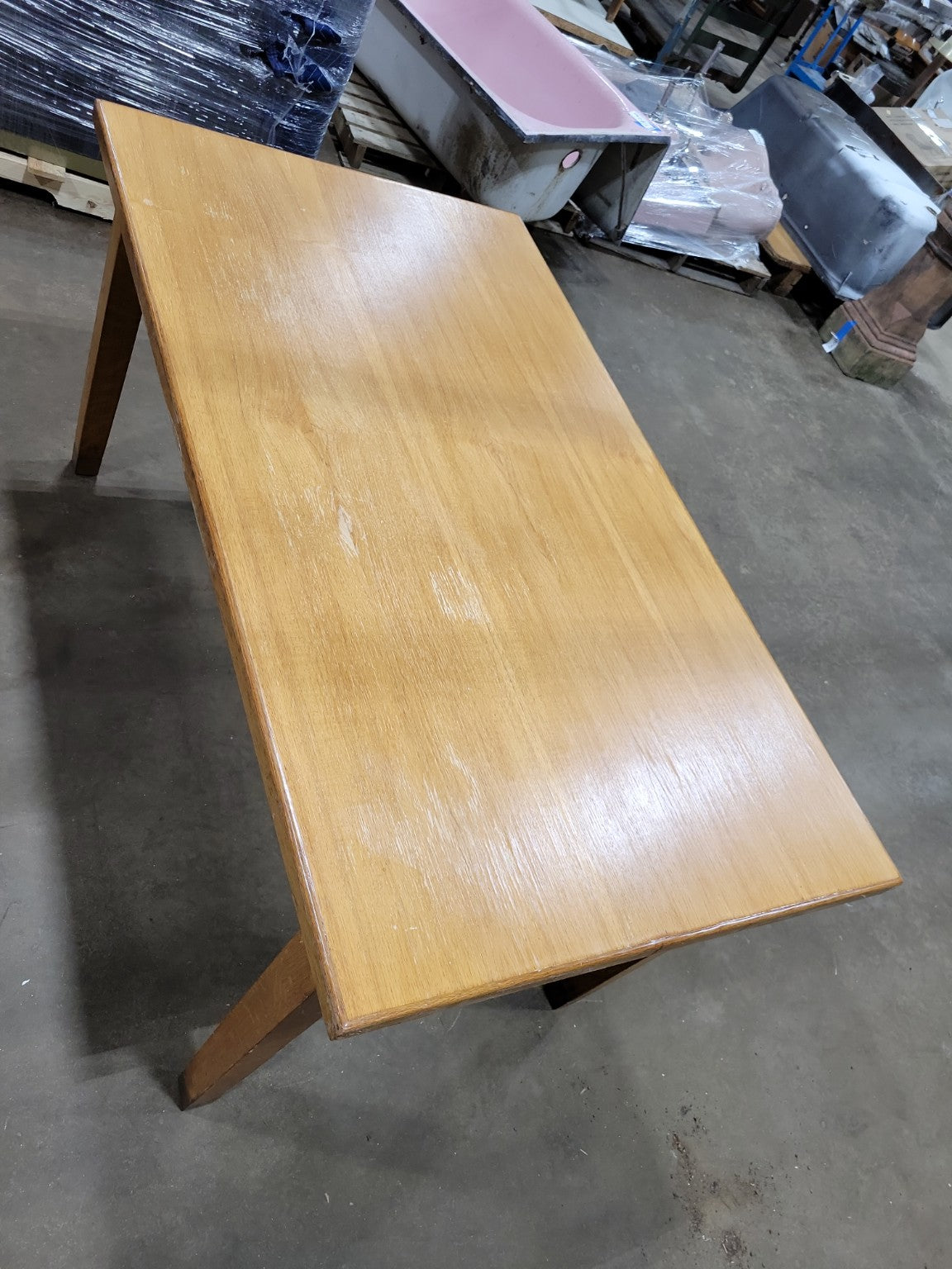 Antique Oak Hoosier Work Table with Dual Utility Drawers
