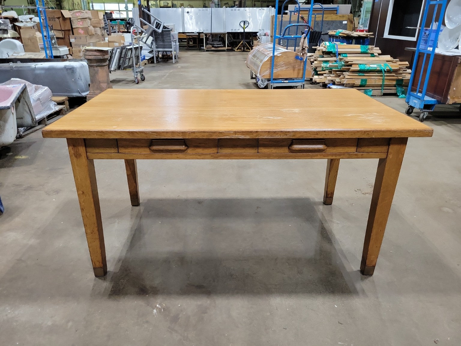 Antique Oak Hoosier Work Table with Dual Utility Drawers