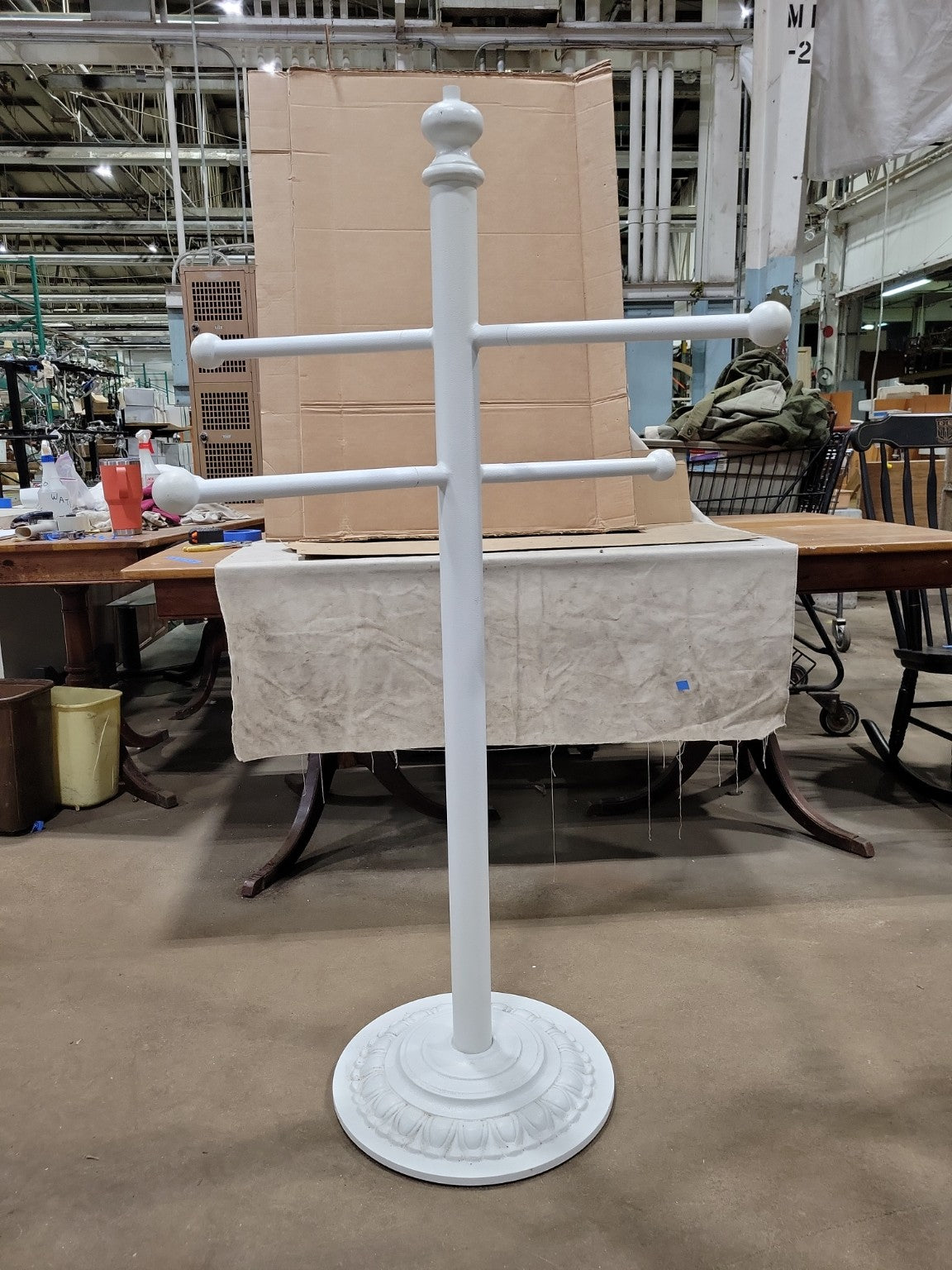 Vintage White Painted Towel Valet Stand