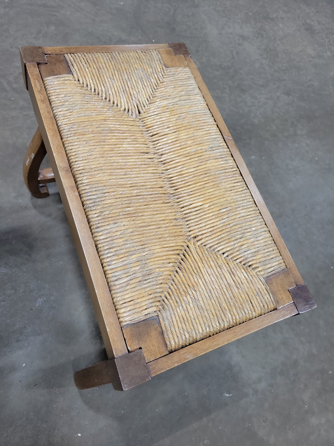 French Country Rush Seat Footstool Bench