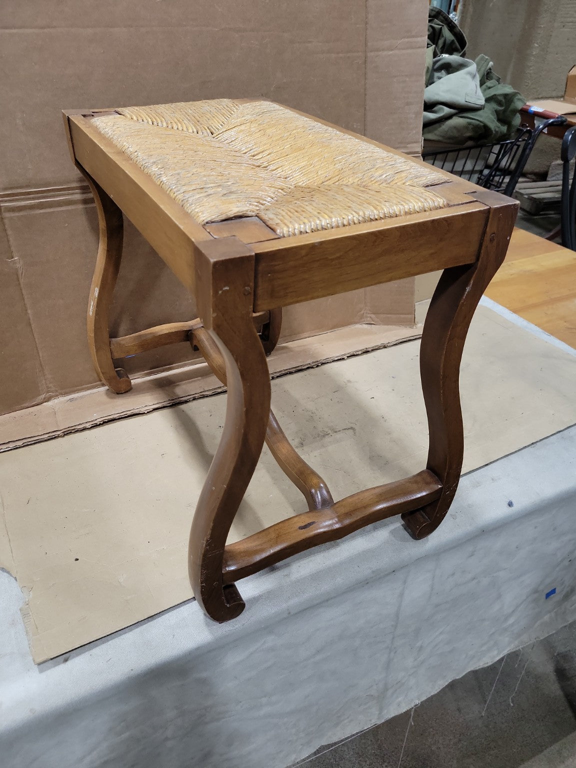 French Country Rush Seat Footstool Bench