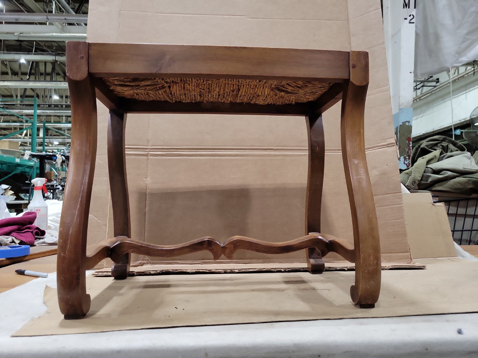 French Country Rush Seat Footstool Bench