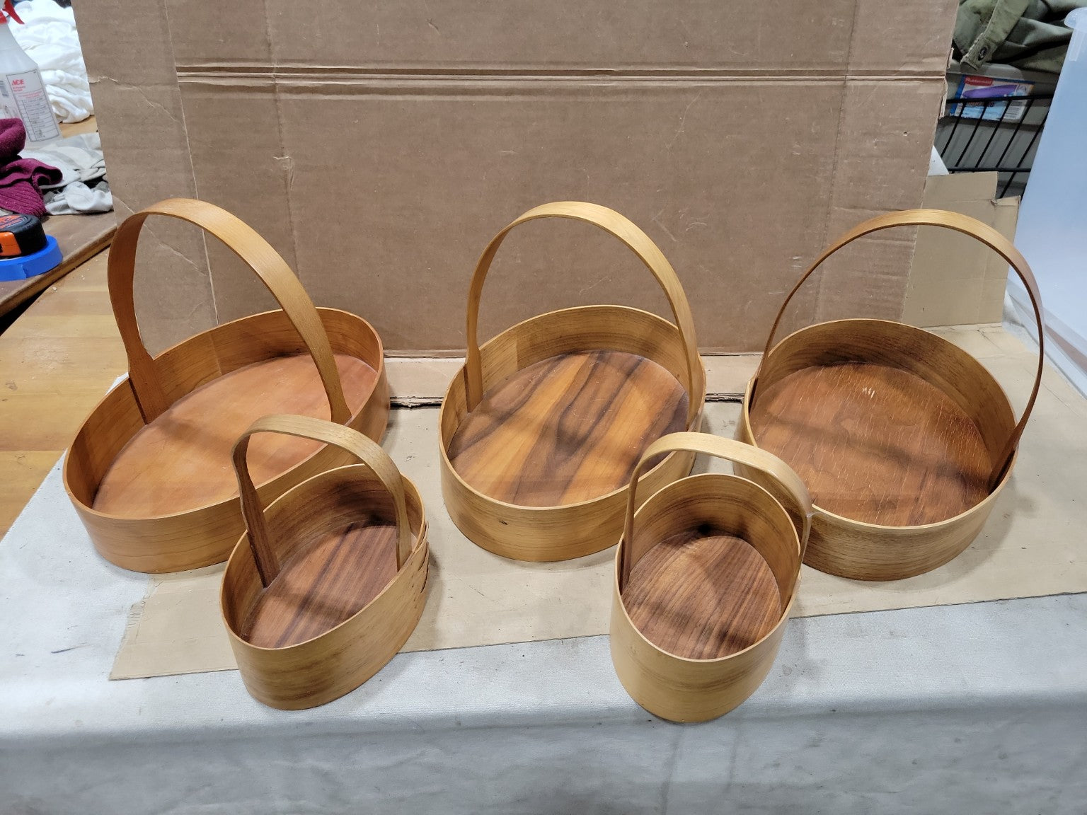 Set of 5 Handcrafted Bentwood Serving Baskets