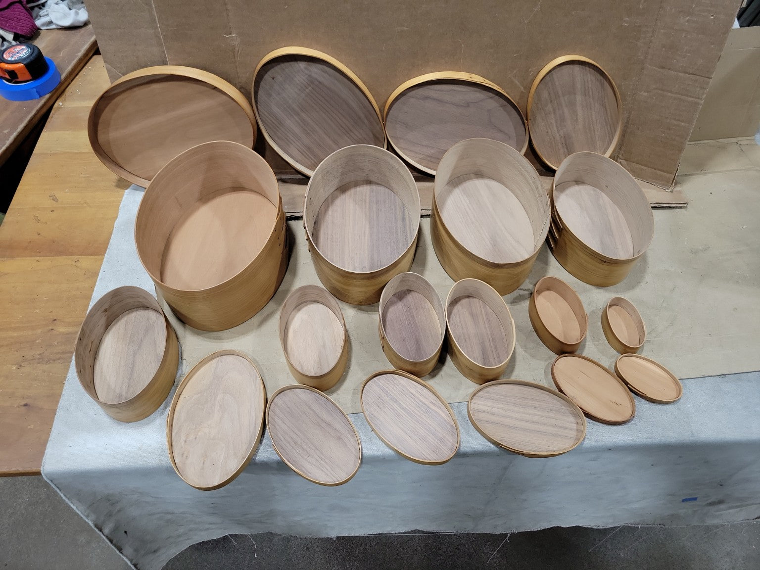 Set of 10 Handcrafted Oval Bentwood Pantry Boxes