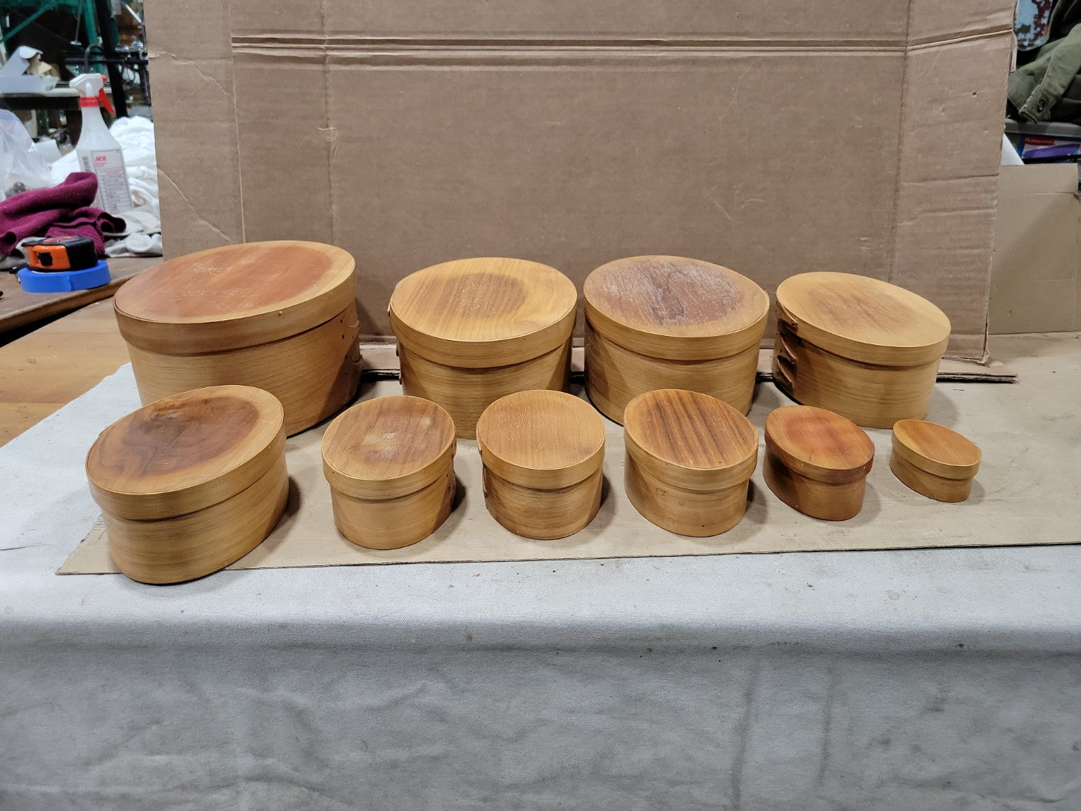 Set of 10 Handcrafted Oval Bentwood Pantry Boxes