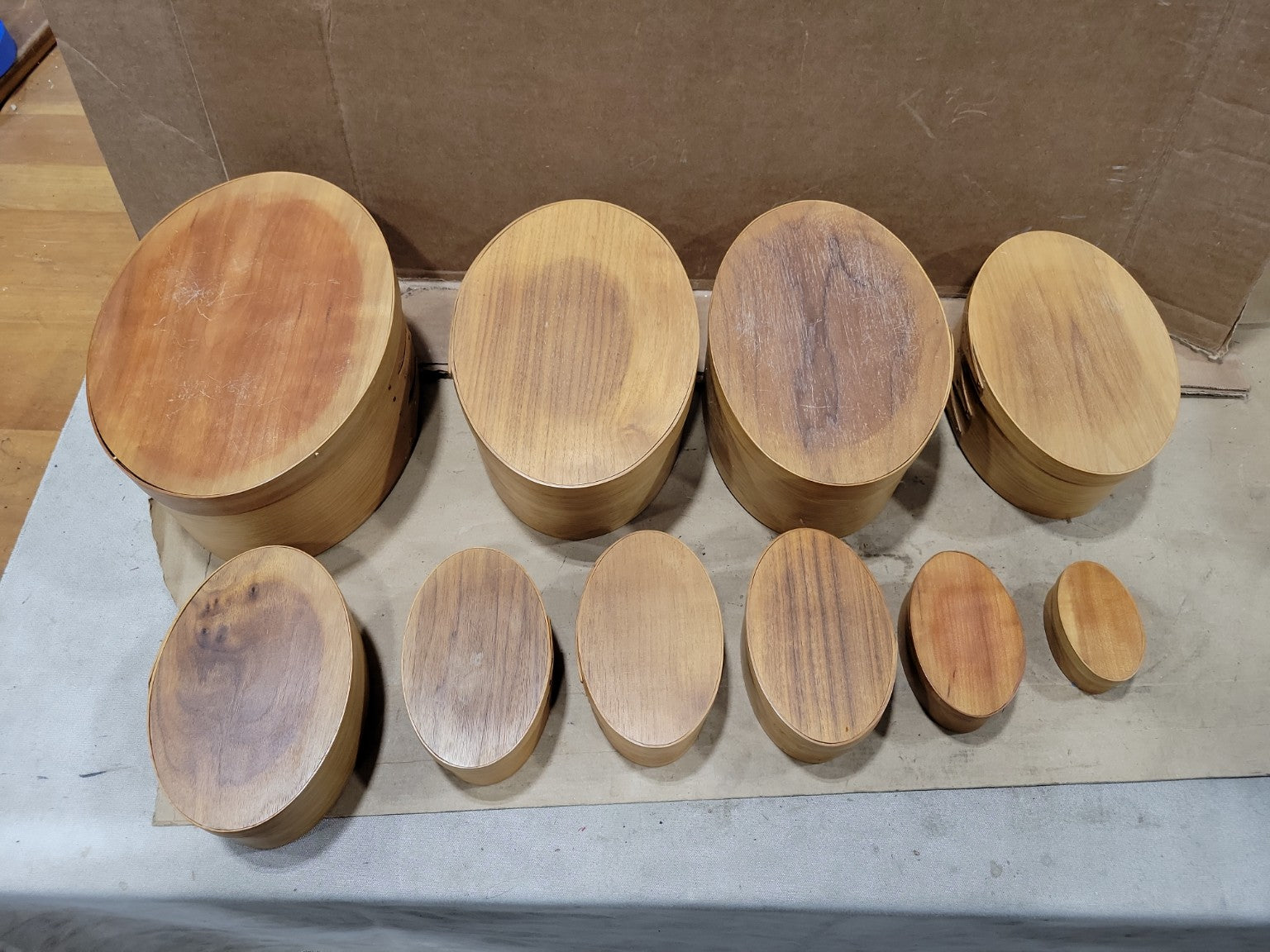 Set of 10 Handcrafted Oval Bentwood Pantry Boxes