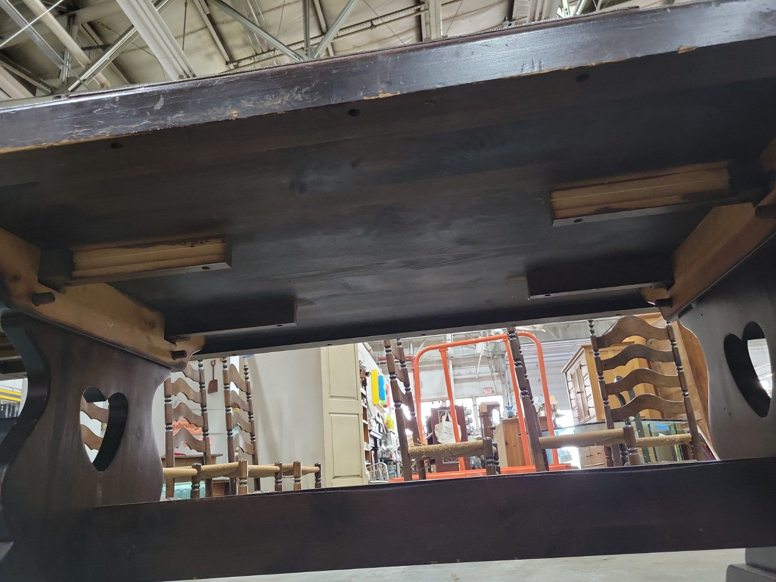 Vintage Dark-Stained Trestle Dining Table with Two Leaves
