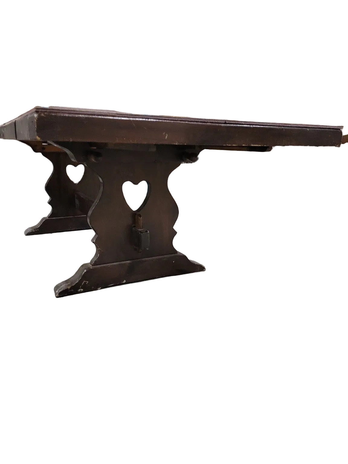 Vintage Dark-Stained Trestle Dining Table with Two Leaves