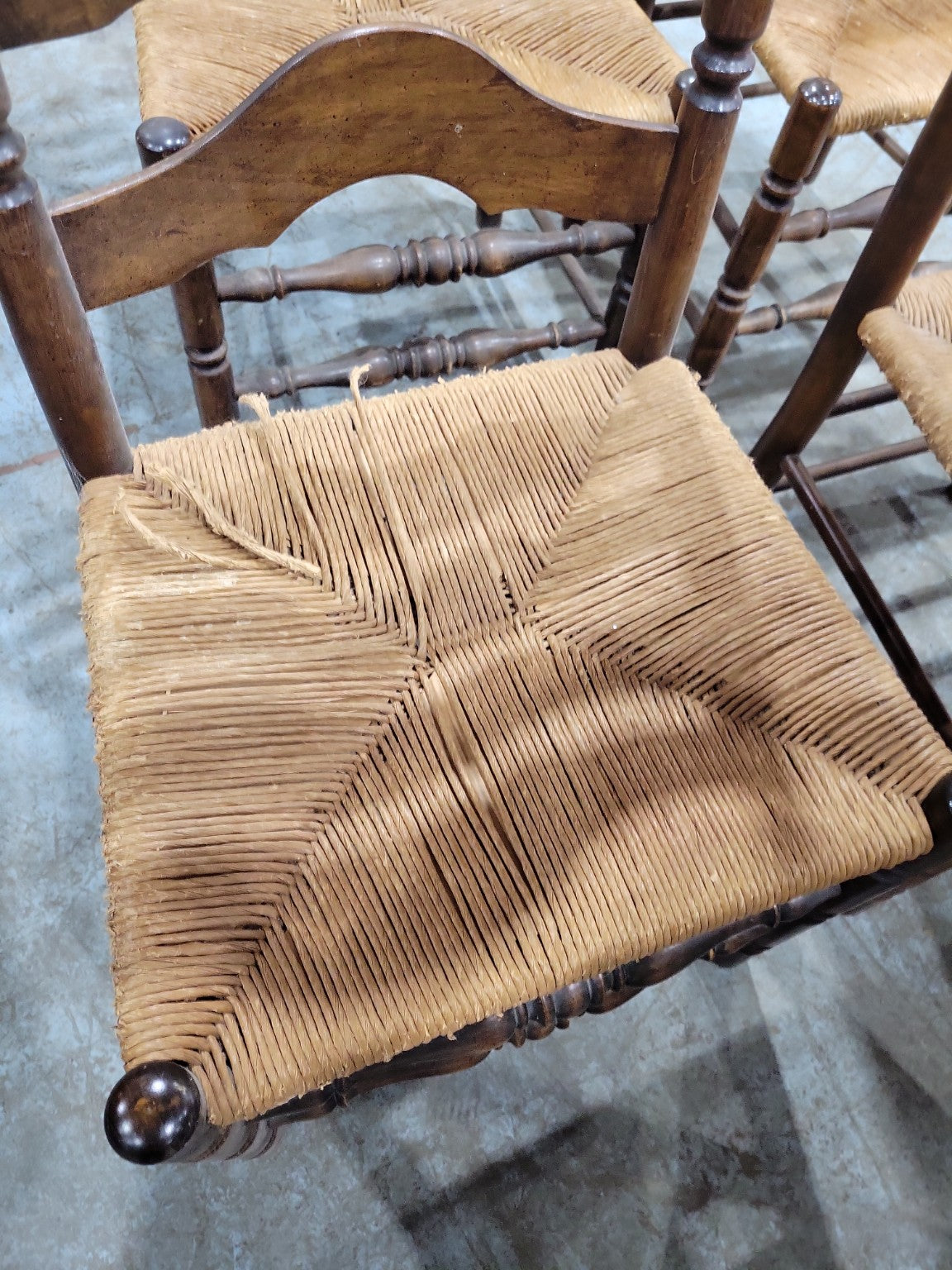 Set of Six French Country Ladderback Rush Seat Chairs