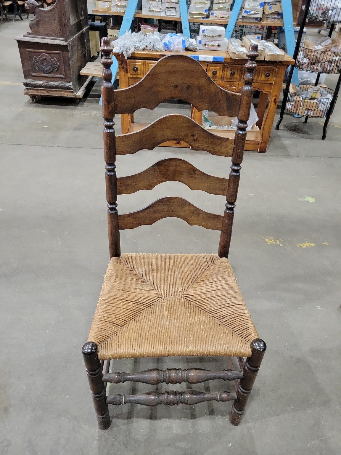 Set of Six French Country Ladderback Rush Seat Chairs