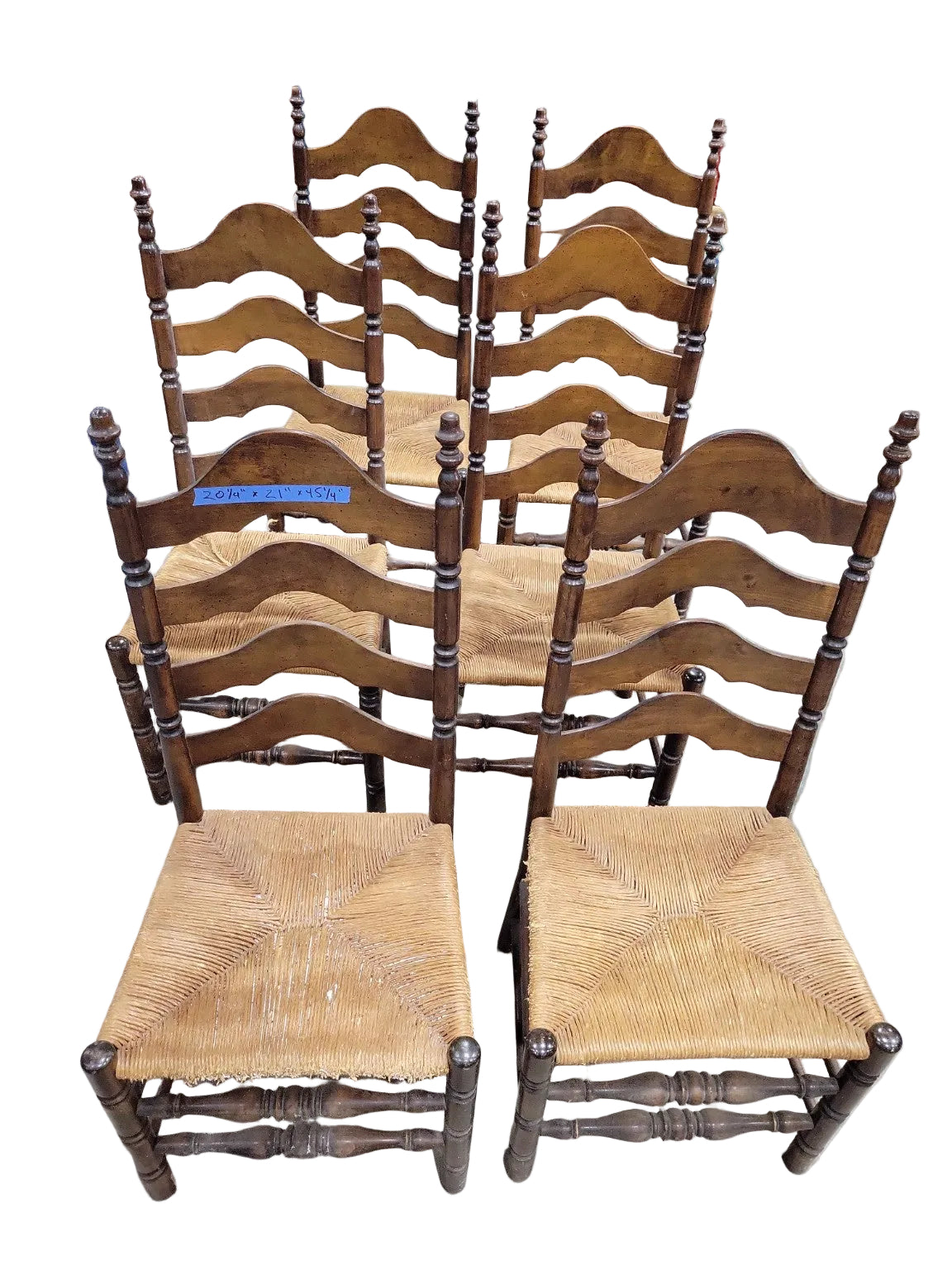 Set of Six French Country Ladderback Rush Seat Chairs