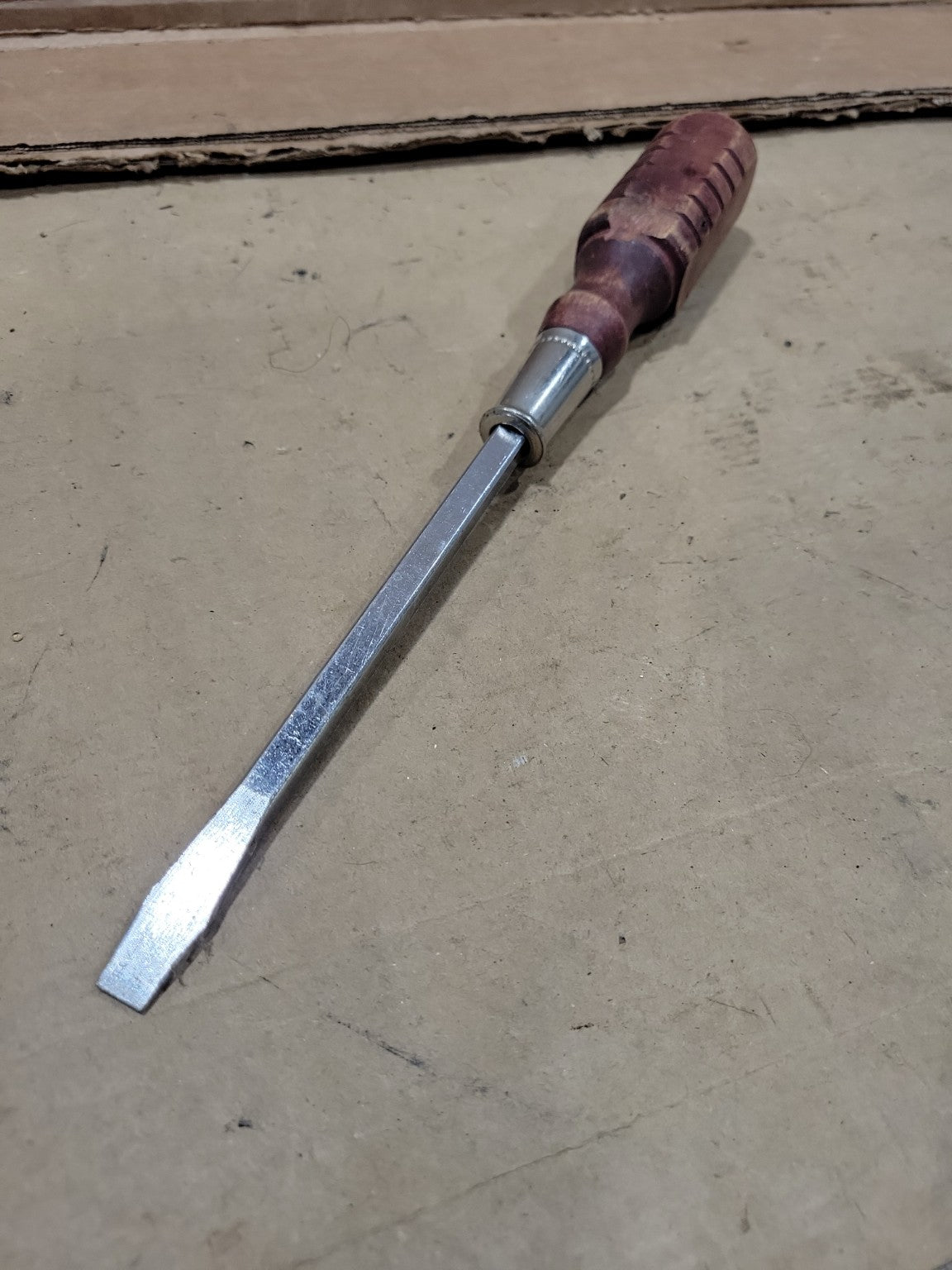 Vintage Flat Blade Screwdriver with Carved Wood Handle