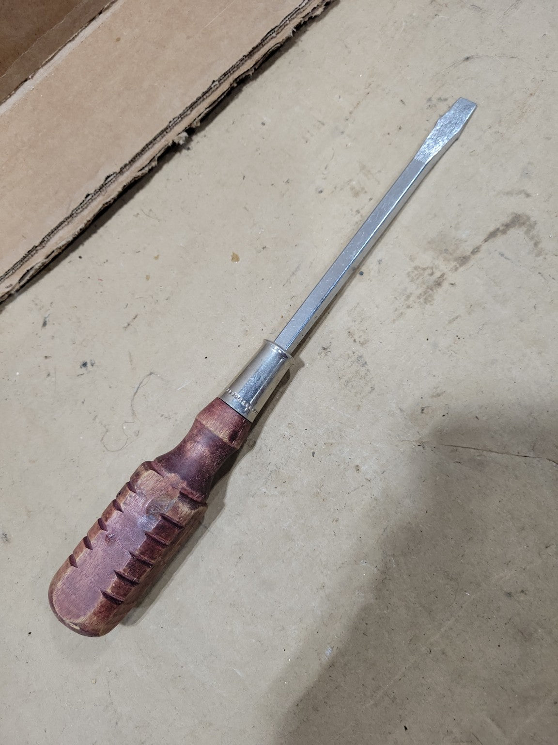 Vintage Flat Blade Screwdriver with Carved Wood Handle