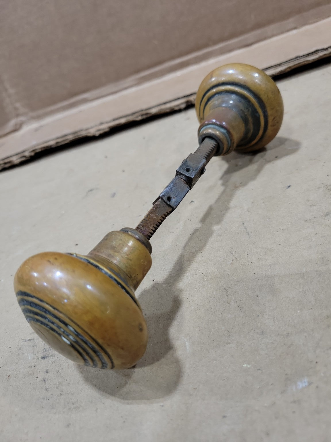 Antique Solid Brass Door Knob Set with Original Spindle