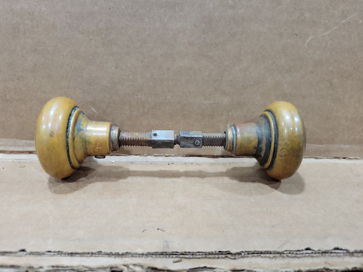 Antique Solid Brass Door Knob Set with Original Spindle