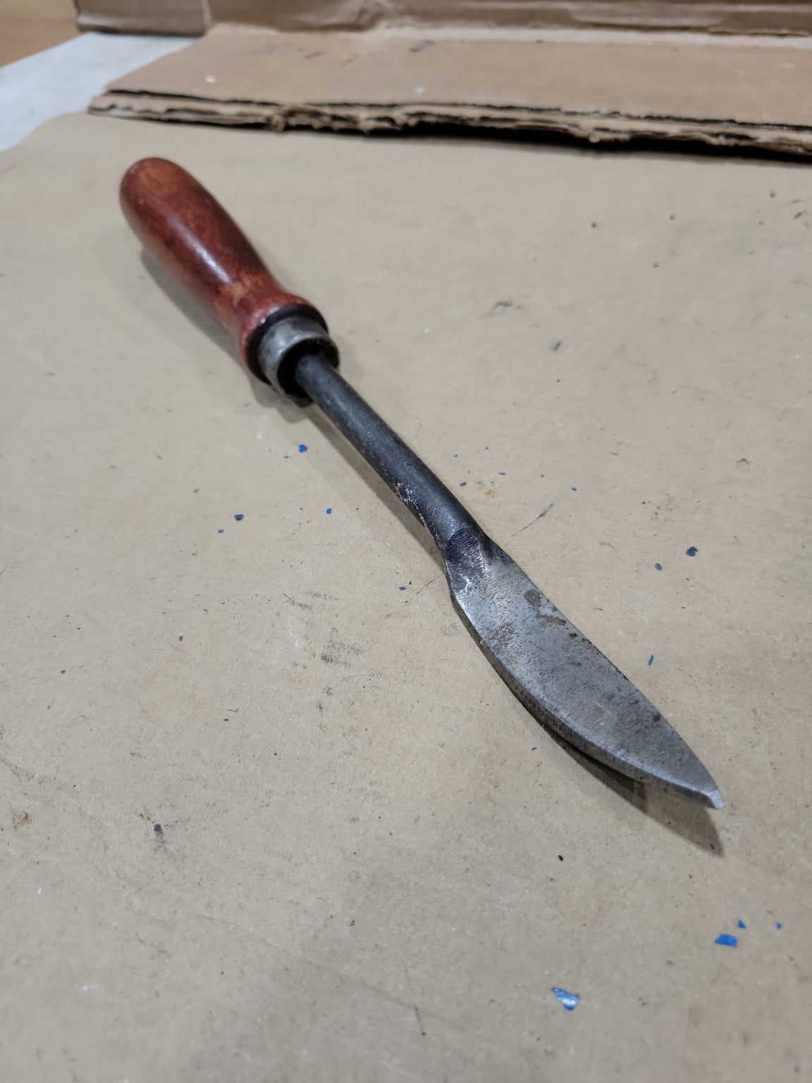Vintage Leatherworking Skiving Knife with Turned Wood Handle