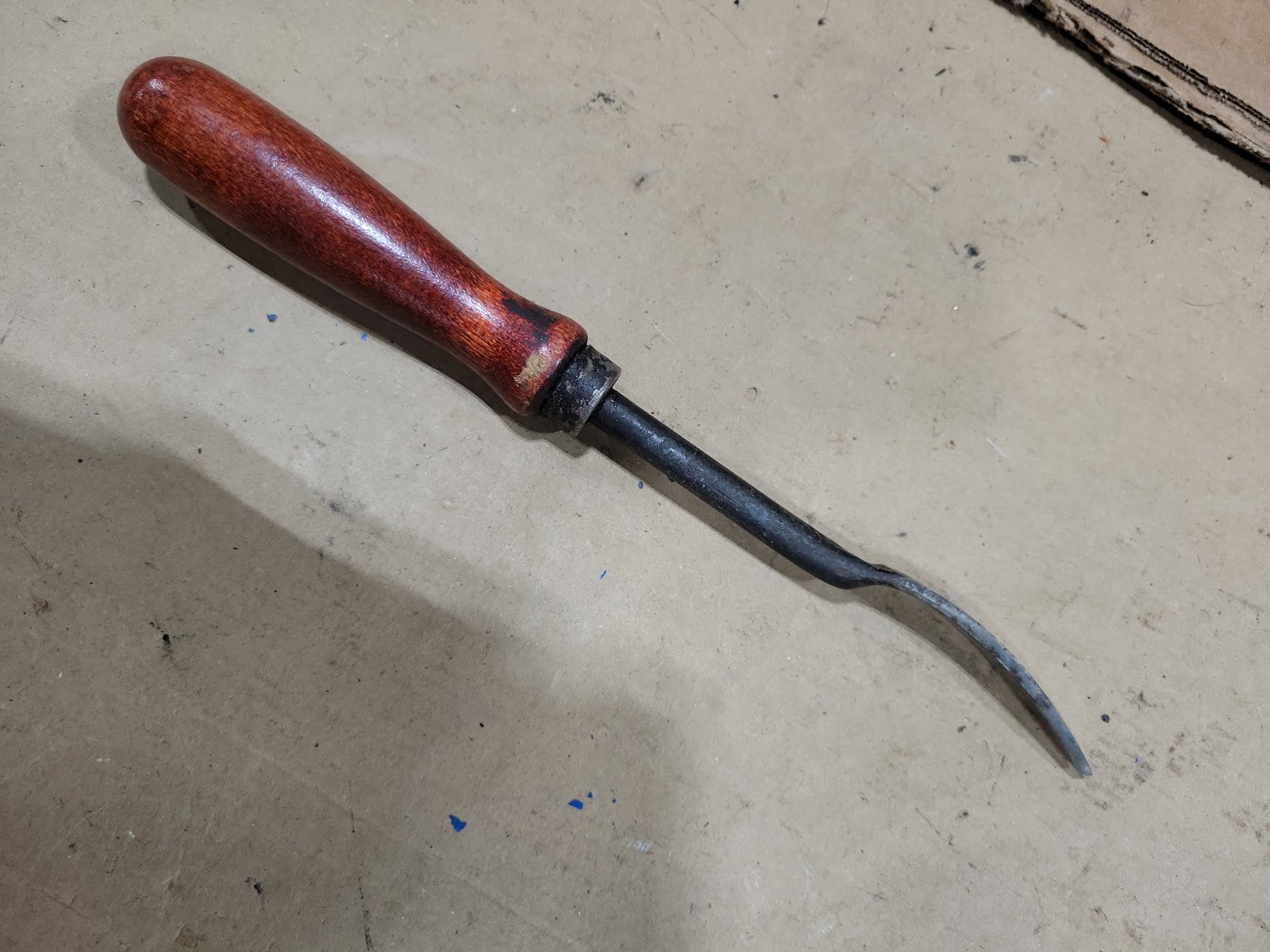 Vintage Leatherworking Skiving Knife with Turned Wood Handle