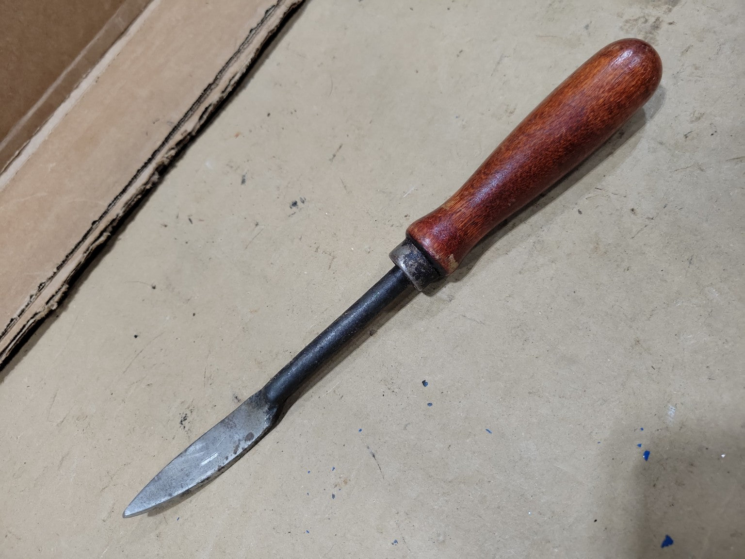 Vintage Leatherworking Skiving Knife with Turned Wood Handle