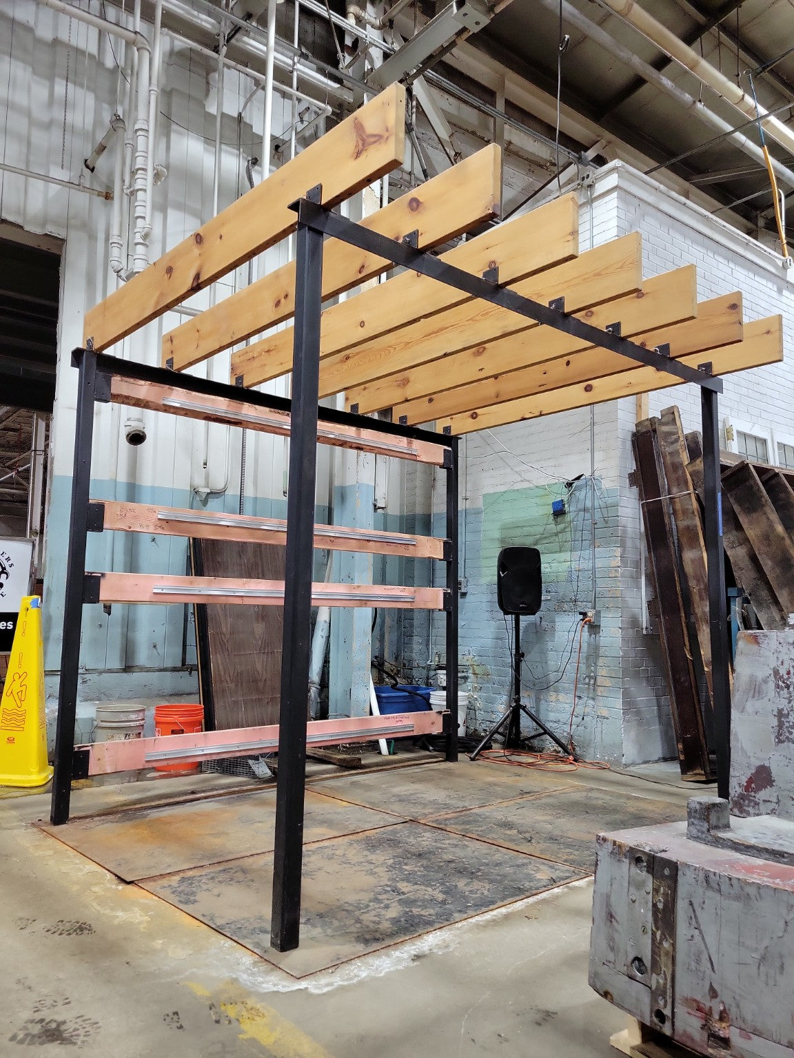 Industrial Steel & Timber Pergola with Seven Slats